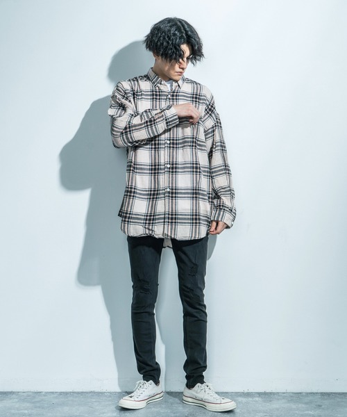 Ressaca（レサーカ）の「オーバーサイズ 長袖ブロードビッグシャツ（シャツ/ブラウス・メンズ・ベージュ系その他/ブラウン系その他/ブラウン系その他2/グレー系その他/ブルー系その他/ブルー系その他2/ホワイト/ネイビー/ブルー/ブラック系その他/ブラック・M/L/XL）」の19枚目の写真