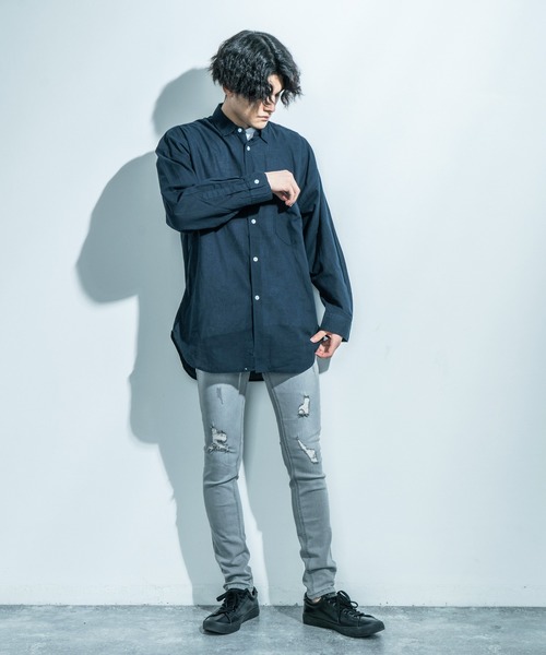 Ressaca（レサーカ）の「オーバーサイズ 長袖ブロードビッグシャツ（シャツ/ブラウス・メンズ・ベージュ系その他/ブラウン系その他/ブラウン系その他2/グレー系その他/ブルー系その他/ブルー系その他2/ホワイト/ネイビー/ブルー/ブラック系その他/ブラック・M/L/XL）」の12枚目の写真