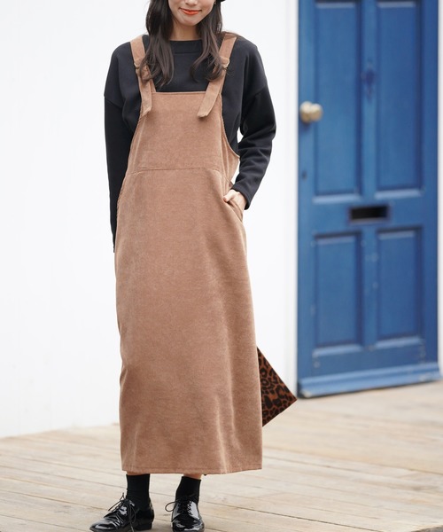 rps（アールピーエス）の「ミドルコーデュロイジャンスカ（ジャンパースカート・レディース・キャメル/ダークブラウン/ベージュ・M）」の3枚目の写真