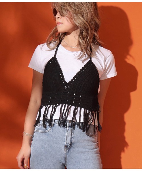 anap mimpi（アナップミンピ）の「カギ編フリンジビスチェ（その他トップス）」 WEAR