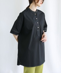 select MOCA | 2021 SS ステッチスタンドカラースリーピングシャツ(コットン100％バンドカラーラウンドスリーブオーバーサイズシャツ）(シャツ/ブラウス)