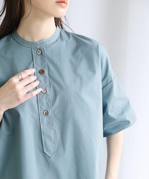 select MOCA(セレクトモカ)の「ステッチスタンドカラースリーピングシャツ(シャツ/ブラウス・レディース・ブラック/オフホワイト/ライトカーキ/グレイッシュブルー・FREE)」の5枚目の写真