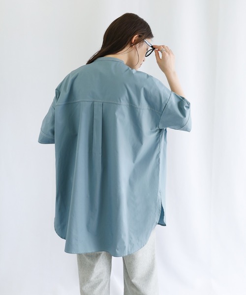 select MOCA(セレクトモカ)の「ステッチスタンドカラースリーピングシャツ(シャツ/ブラウス・レディース・ブラック/オフホワイト/ライトカーキ/グレイッシュブルー・FREE)」の6枚目の写真