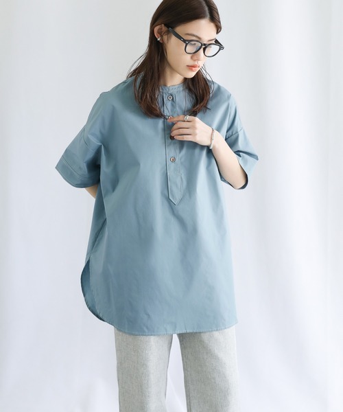 select MOCA(セレクトモカ)の「ステッチスタンドカラースリーピングシャツ(シャツ/ブラウス・レディース・ブラック/オフホワイト/ライトカーキ/グレイッシュブルー・FREE)」の7枚目の写真