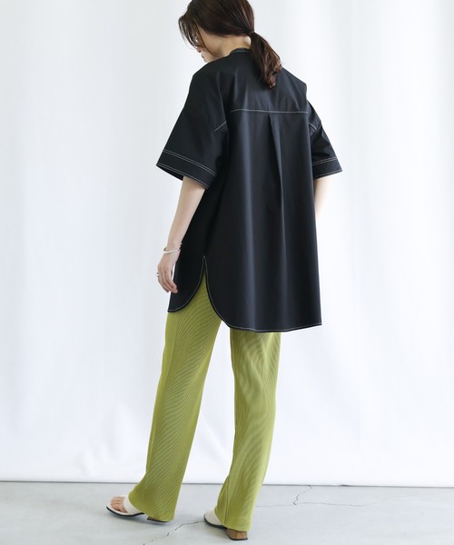 select MOCA(セレクトモカ)の「ステッチスタンドカラースリーピングシャツ(シャツ/ブラウス・レディース・ブラック/オフホワイト/ライトカーキ/グレイッシュブルー・FREE)」の11枚目の写真