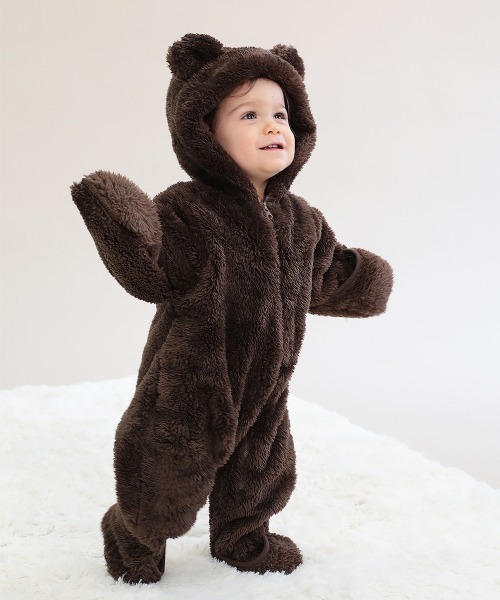 devirock(デビロック)の「くまみみボアカバーオール(カバーオール・キッズ・ベージュ/オフホワイト/モカ・70-80cm)」の2枚目の写真