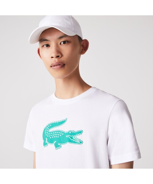 LACOSTE（ラコステ）の「コットンブレンドウルトラドライロゴプリント半袖Tシャツ（Tシャツ/カットソー・メンズ・ホワイト/ブラック/ネイビー/ブルー/ダークネイビー/ホワイト×グリーン/ブラック×ブルー/ブルーグリーン/ホワイト×ブルー/ブラック×レッド/ブルー系その他/オレンジ/ブラック系その他/グリーン/ホワイト系その他/ブルー系その他2/ホワイト×ネイビー/グレー/カーキ/ブラック系その他2/グリーン系その他/ライトグリーン・2/4/3/5/6）」の3枚目の写真