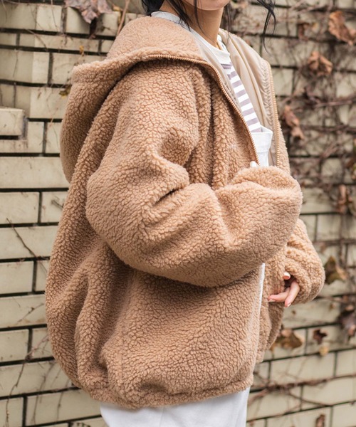 WEGO（ウィゴー）の「WEGO/フードボアブルゾン（ブルゾン・レディース・ホワイト/ベージュ/パープル/ホワイト系その他/サックスブルー・SMALL/MEDIUM）」の11枚目の写真