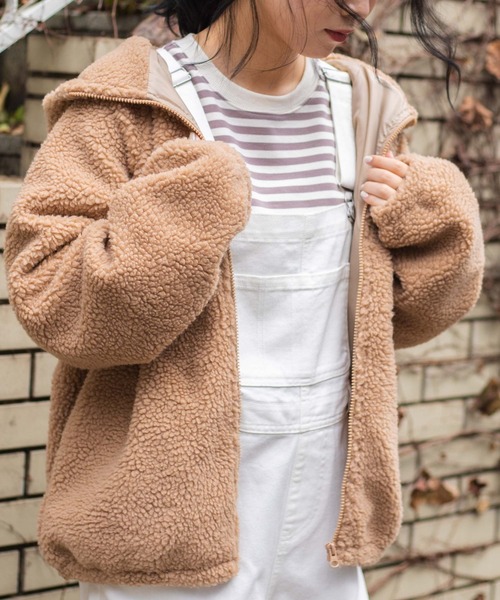 WEGO（ウィゴー）の「WEGO/フードボアブルゾン（ブルゾン・レディース・ホワイト/ベージュ/パープル/ホワイト系その他/サックスブルー・SMALL/MEDIUM）」の10枚目の写真