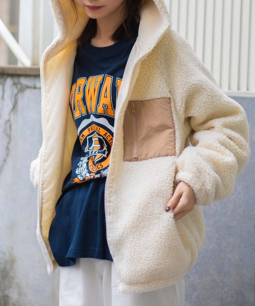 WEGO（ウィゴー）の「WEGO/フードボアブルゾン（ブルゾン・レディース・ホワイト/ベージュ/パープル/ホワイト系その他/サックスブルー・SMALL/MEDIUM）」の21枚目の写真