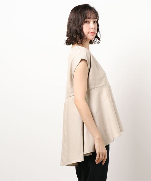 coca(coca)(コカ)の「麻風ヘムフレアプルオーバー(Tシャツ/カットソー・レディース・ブラック/ベージュ・ONE SIZE)」の3枚目の写真