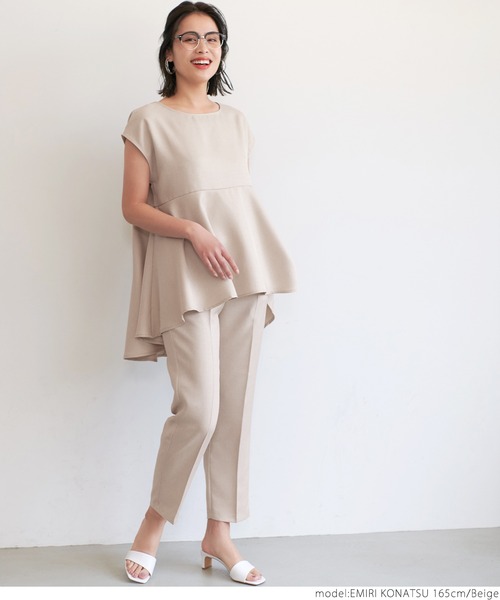 coca(coca)(コカ)の「麻風ヘムフレアプルオーバー(Tシャツ/カットソー・レディース・ブラック/ベージュ・ONE SIZE)」の5枚目の写真