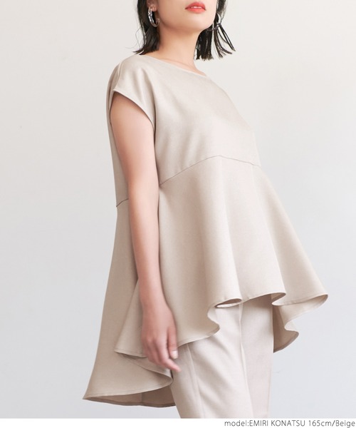 coca(coca)(コカ)の「麻風ヘムフレアプルオーバー(Tシャツ/カットソー・レディース・ブラック/ベージュ・ONE SIZE)」の7枚目の写真