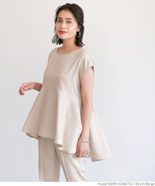 coca(coca)(コカ)の「麻風ヘムフレアプルオーバー(Tシャツ/カットソー・レディース・ブラック/ベージュ・ONE SIZE)」の8枚目の写真