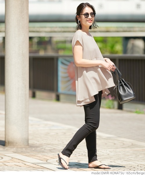 coca(coca)(コカ)の「麻風ヘムフレアプルオーバー(Tシャツ/カットソー・レディース・ブラック/ベージュ・ONE SIZE)」の10枚目の写真