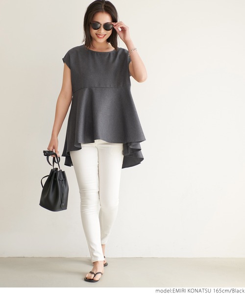 coca(coca)(コカ)の「麻風ヘムフレアプルオーバー(Tシャツ/カットソー・レディース・ブラック/ベージュ・ONE SIZE)」の16枚目の写真