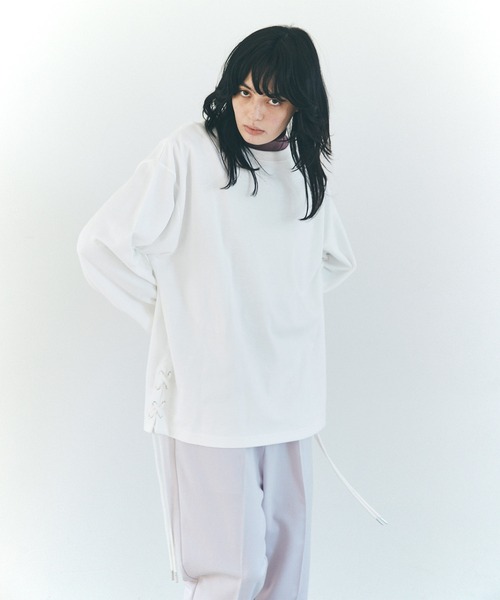 EMMA CLOTHES（エマクローズ）の「ビッグシルエット サイドレース ルーズスリーブ ポンチライトスウェットEMMA CLOTHES（スウェット・メンズ・チャコール/グレイッシュベージュ/ホワイト・FREE）」の11枚目の写真
