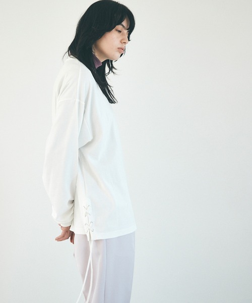 EMMA CLOTHES（エマクローズ）の「ビッグシルエット サイドレース ルーズスリーブ ポンチライトスウェットEMMA CLOTHES（スウェット・メンズ・チャコール/グレイッシュベージュ/ホワイト・FREE）」の13枚目の写真