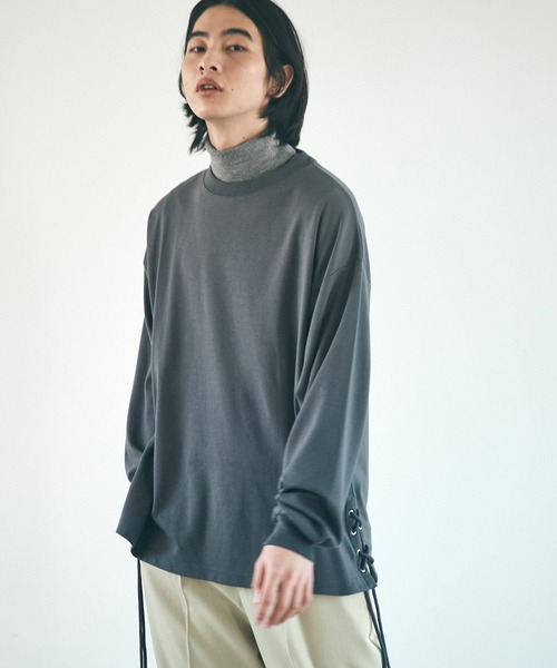 EMMA CLOTHES（エマクローズ）の「ビッグシルエット サイドレース ルーズスリーブ ポンチライトスウェットEMMA CLOTHES（スウェット・メンズ・チャコール/グレイッシュベージュ/ホワイト・FREE）」の15枚目の写真