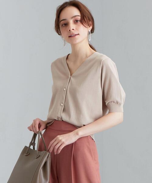 green label relaxing（グリーンレーベルリラクシング）の「[ 手洗い可能 ] CS IC Vネック ショートスリーブ カーディガン（カーディガン/ボレロ・レディース・ピンク/ホワイト/ブラック/ナチュラル/ケリー・FREE）」の3枚目の写真