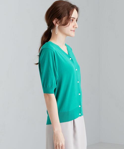 green label relaxing（グリーンレーベルリラクシング）の「[ 手洗い可能 ] CS IC Vネック ショートスリーブ カーディガン（カーディガン/ボレロ・レディース・ピンク/ホワイト/ブラック/ナチュラル/ケリー・FREE）」の7枚目の写真