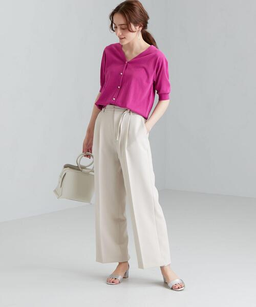 green label relaxing（グリーンレーベルリラクシング）の「[ 手洗い可能 ] CS IC Vネック ショートスリーブ カーディガン（カーディガン/ボレロ・レディース・ピンク/ホワイト/ブラック/ナチュラル/ケリー・FREE）」の16枚目の写真