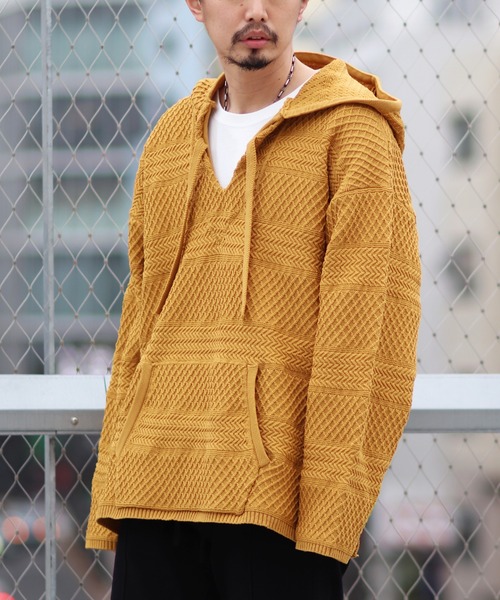 JOURNAL STANDARD relume(ジャーナルスタンダード レリューム)の「リサイクルポリエステル メキシカンニットパーカー(パーカー・メンズ・ライトグレー/ブラック/ライトイエロー・MEDIUM/LARGE)」の20枚目の写真