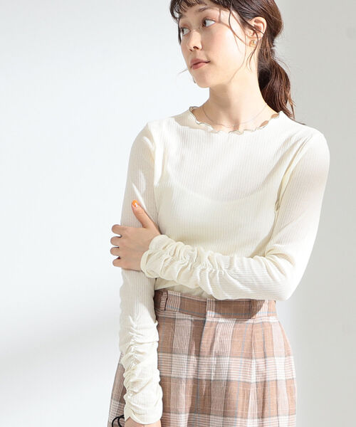 Ray BEAMS（レイビームス）の「Ray BEAMS / テレコメロー ギャザー アーム カットソー（Tシャツ/カットソー・レディース・オフホワイト/グリーン/レッド・ONE SIZE）」の4枚目の写真