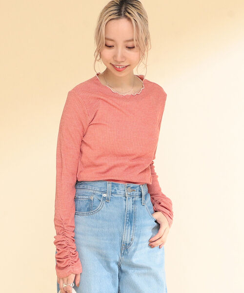 Ray BEAMS（レイビームス）の「Ray BEAMS / テレコメロー ギャザー アーム カットソー（Tシャツ/カットソー・レディース・オフホワイト/グリーン/レッド・ONE SIZE）」の10枚目の写真