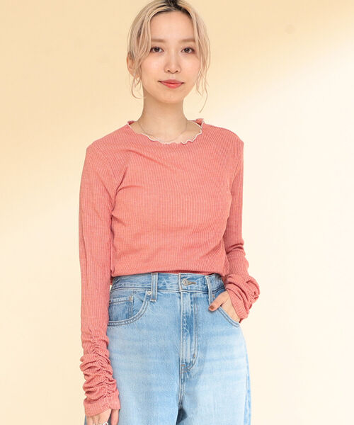 Ray BEAMS（レイビームス）の「Ray BEAMS / テレコメロー ギャザー アーム カットソー（Tシャツ/カットソー・レディース・オフホワイト/グリーン/レッド・ONE SIZE）」の11枚目の写真