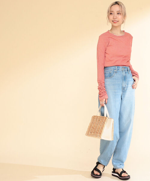 Ray BEAMS（レイビームス）の「Ray BEAMS / テレコメロー ギャザー アーム カットソー（Tシャツ/カットソー・レディース・オフホワイト/グリーン/レッド・ONE SIZE）」の12枚目の写真