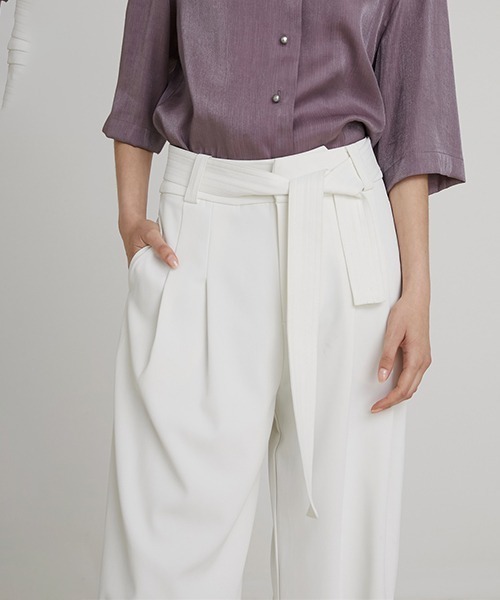 UNSPOKEN（アンスポクン）の「【UNSPOKEN】Waist ribbon wide pants FAZ20600chw（スラックス・レディース・ホワイト/レッド/ブラック/ブルー・S/M/L）」の10枚目の写真