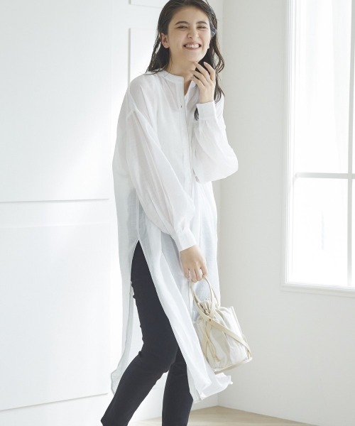 LIPSTAR（リップスター）の「【WEB別注】シアーバンドカラーパイピングワンピース（ワンピース・レディース・グレー/オフホワイト/グリーン・M）」の2枚目の写真