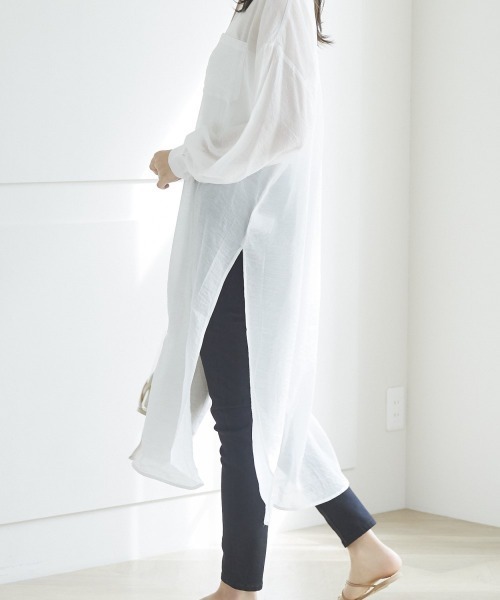 LIPSTAR（リップスター）の「【WEB別注】シアーバンドカラーパイピングワンピース（ワンピース・レディース・グレー/オフホワイト/グリーン・M）」の8枚目の写真