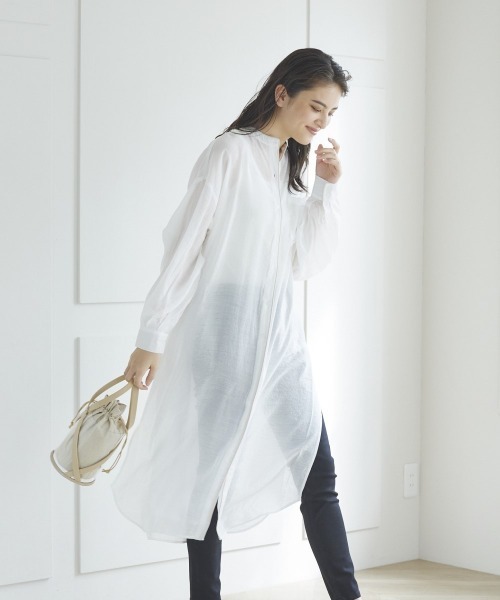 LIPSTAR（リップスター）の「【WEB別注】シアーバンドカラーパイピングワンピース（ワンピース・レディース・グレー/オフホワイト/グリーン・M）」の5枚目の写真