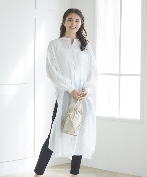 LIPSTAR（リップスター）の「【WEB別注】シアーバンドカラーパイピングワンピース（ワンピース・レディース・グレー/オフホワイト/グリーン・M）」の14枚目の写真