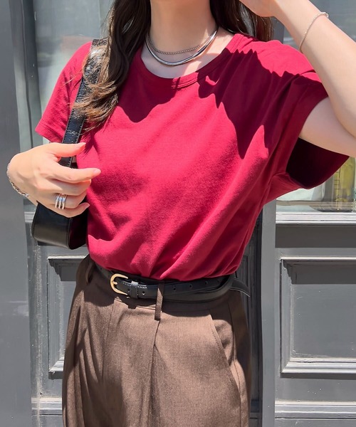 KOBE LETTUCE（コウベレタス）の「コットン100％シンプル半袖Tシャツ（Tシャツ/カットソー・レディース・ホワイト系その他/ミント/ブラック/ピンク系その他/オフホワイト/ブラウン系その他/パープル系/オレンジ系/ネイビー/ホワイト×ブラック/ブルー/ピンク/ライトグレー/グリーン/レッド/ブラウン・S/M/L）」の15枚目の写真