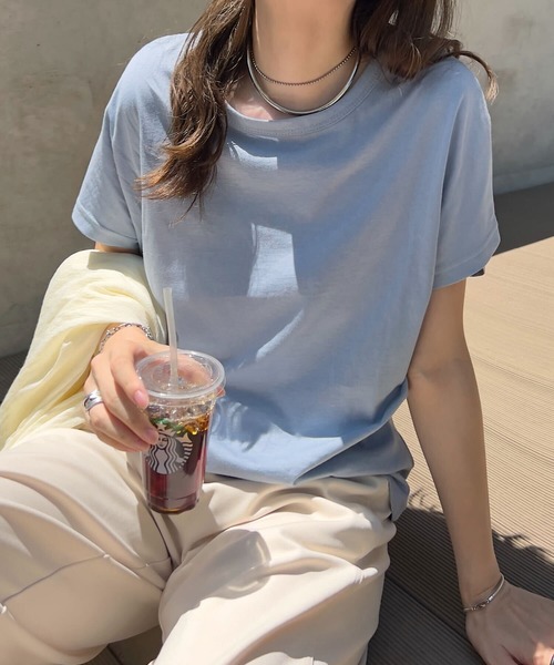 KOBE LETTUCE（コウベレタス）の「コットン100％シンプル半袖Tシャツ（Tシャツ/カットソー・レディース・ホワイト系その他/ミント/ブラック/ピンク系その他/オフホワイト/ブラウン系その他/パープル系/オレンジ系/ネイビー/ホワイト×ブラック/ブルー/ピンク/ライトグレー/グリーン/レッド/ブラウン・S/M/L）」の11枚目の写真