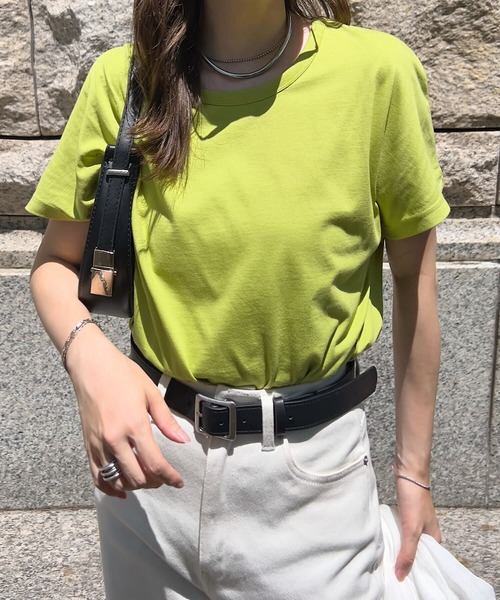 KOBE LETTUCE（コウベレタス）の「コットン100％シンプル半袖Tシャツ（Tシャツ/カットソー・レディース・ホワイト系その他/ミント/ブラック/ピンク系その他/オフホワイト/ブラウン系その他/パープル系/オレンジ系/ネイビー/ホワイト×ブラック/ブルー/ピンク/ライトグレー/グリーン/レッド/ブラウン・S/M/L）」の8枚目の写真