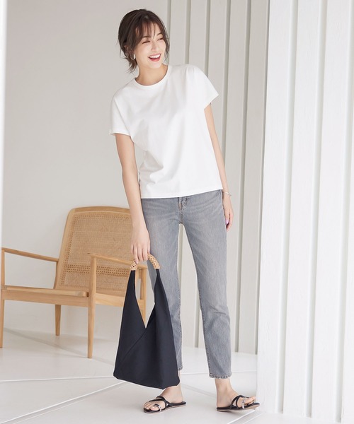 KOBE LETTUCE（コウベレタス）の「コットン100％シンプル半袖Tシャツ（Tシャツ/カットソー・レディース・ホワイト系その他/ミント/ブラック/ピンク系その他/オフホワイト/ブラウン系その他/パープル系/オレンジ系/ネイビー/ホワイト×ブラック/ブルー/ピンク/ライトグレー/グリーン/レッド/ブラウン・S/M/L）」の22枚目の写真