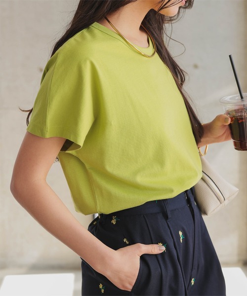 カミール半袖カットソー ハイネックTシャツ 半袖カットソー コットンT[品番：COCW0003296