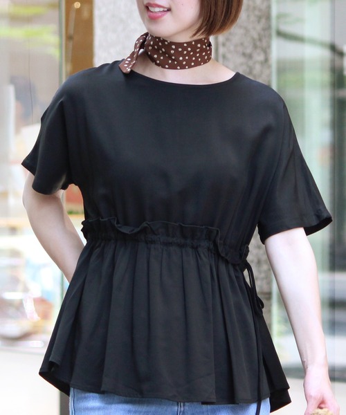 ElegChic(エレグシック)の「ウエストリボン ギャザートップス(シャツ/ブラウス・レディース・ホワイト/ブラック・M)」の2枚目の写真