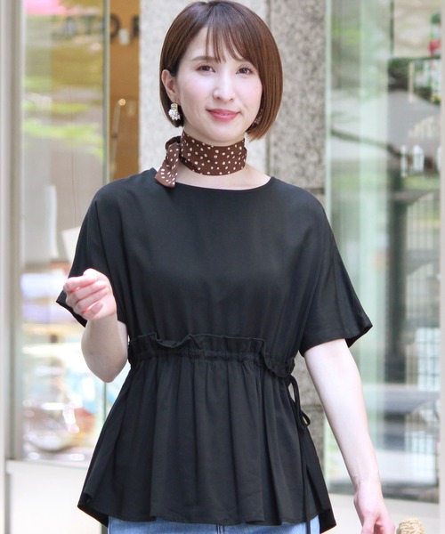 ElegChic(エレグシック)の「ウエストリボン ギャザートップス(シャツ/ブラウス・レディース・ホワイト/ブラック・M)」の3枚目の写真