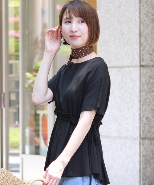 ElegChic(エレグシック)の「ウエストリボン ギャザートップス(シャツ/ブラウス・レディース・ホワイト/ブラック・M)」の4枚目の写真