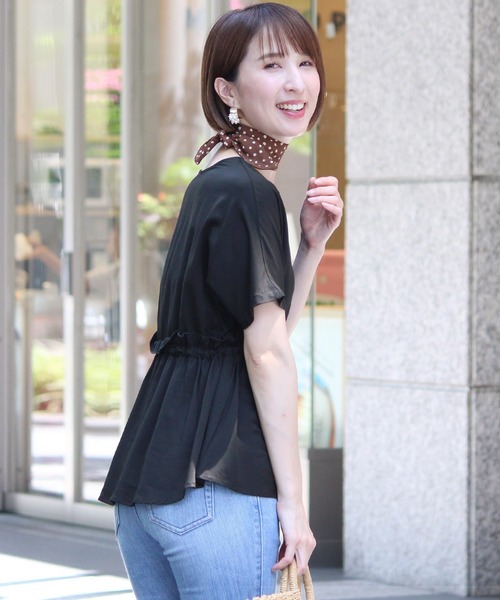 ElegChic(エレグシック)の「ウエストリボン ギャザートップス(シャツ/ブラウス・レディース・ホワイト/ブラック・M)」の6枚目の写真