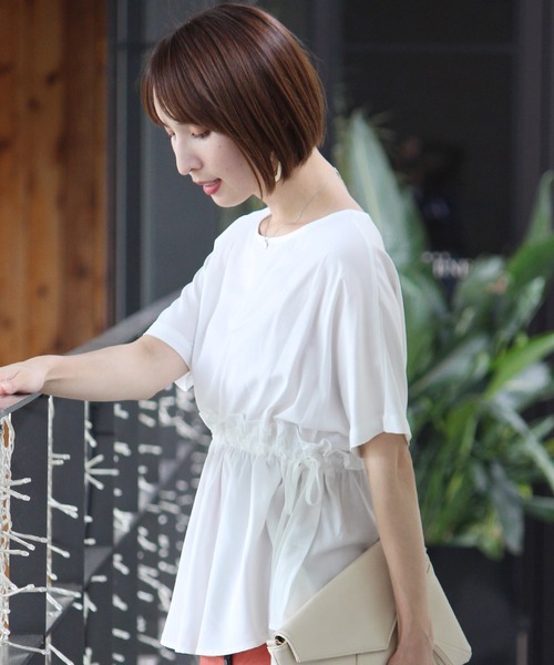 ElegChic(エレグシック)の「ウエストリボン ギャザートップス(シャツ/ブラウス・レディース・ホワイト/ブラック・M)」の11枚目の写真