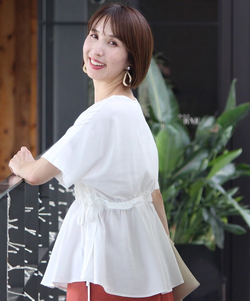 ElegChic(エレグシック)の「ウエストリボン ギャザートップス(シャツ/ブラウス・レディース・ホワイト/ブラック・M)」の15枚目の写真