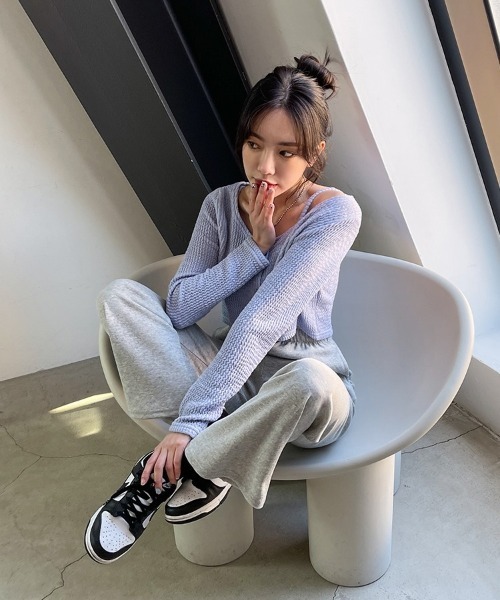 SONA（ソナ）の「SONYUNARA ウエストバンディングセミブーツカットパンツ（スウェットパンツ・レディース・ブラック/グレー・150/160）」の4枚目の写真