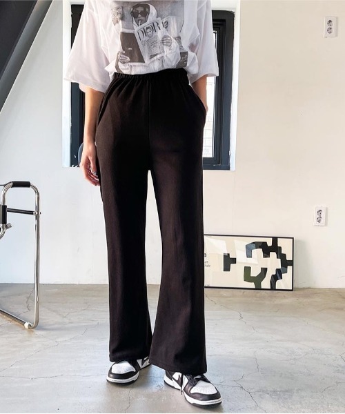 SONA（ソナ）の「SONYUNARA ウエストバンディングセミブーツカットパンツ（スウェットパンツ・レディース・ブラック/グレー・150/160）」の7枚目の写真