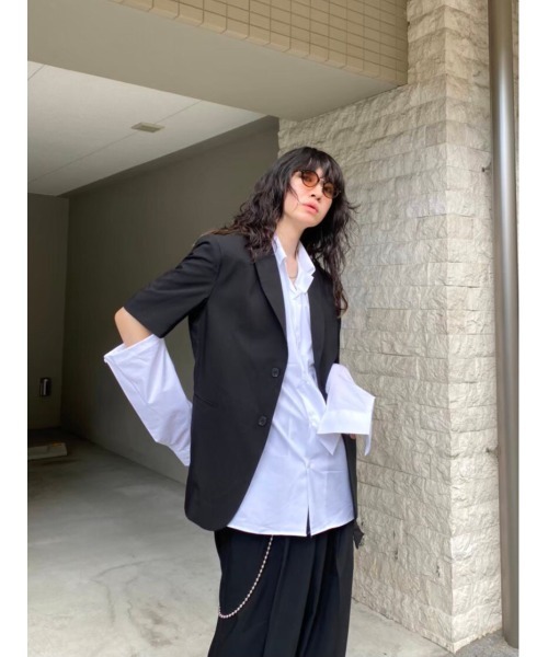 Chikashitsu +(チカシツプラス)の「【Chikashitsu +/チカシツプラス】set up half sleeve jacket/セットアップ ハーフ スリーブ ジャケット(テーラードジャケット・メンズ・ブラック・M)」の21枚目の写真